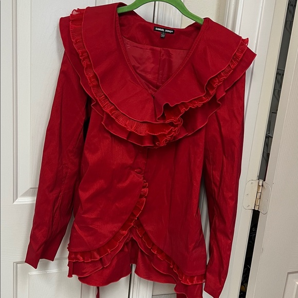 Samuel Dong Vibrant Red Ruffled Blouse - Picture 5 of 6